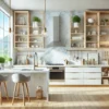 DALL·E 2024 10 29 16.21.37 A bright and modern home renovation scene featuring a stylish kitchen with new countertops modern fixtures and open shelving. The image should feel  100x100